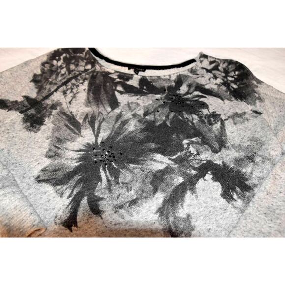 Express Crew Neck Sweatshirt, Gray with Black Floral Print, Large - Picture 3 of 5